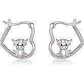 Beagle/Yorkie/Bunny/Frog/Snake/Sloth/Axolotl/Corgi/Horse/Mushroom/Highland Cow Earrings 925 Sterling Silver Huggie Hoop Earrings Animal Jewelry Christmas Gifts for Women