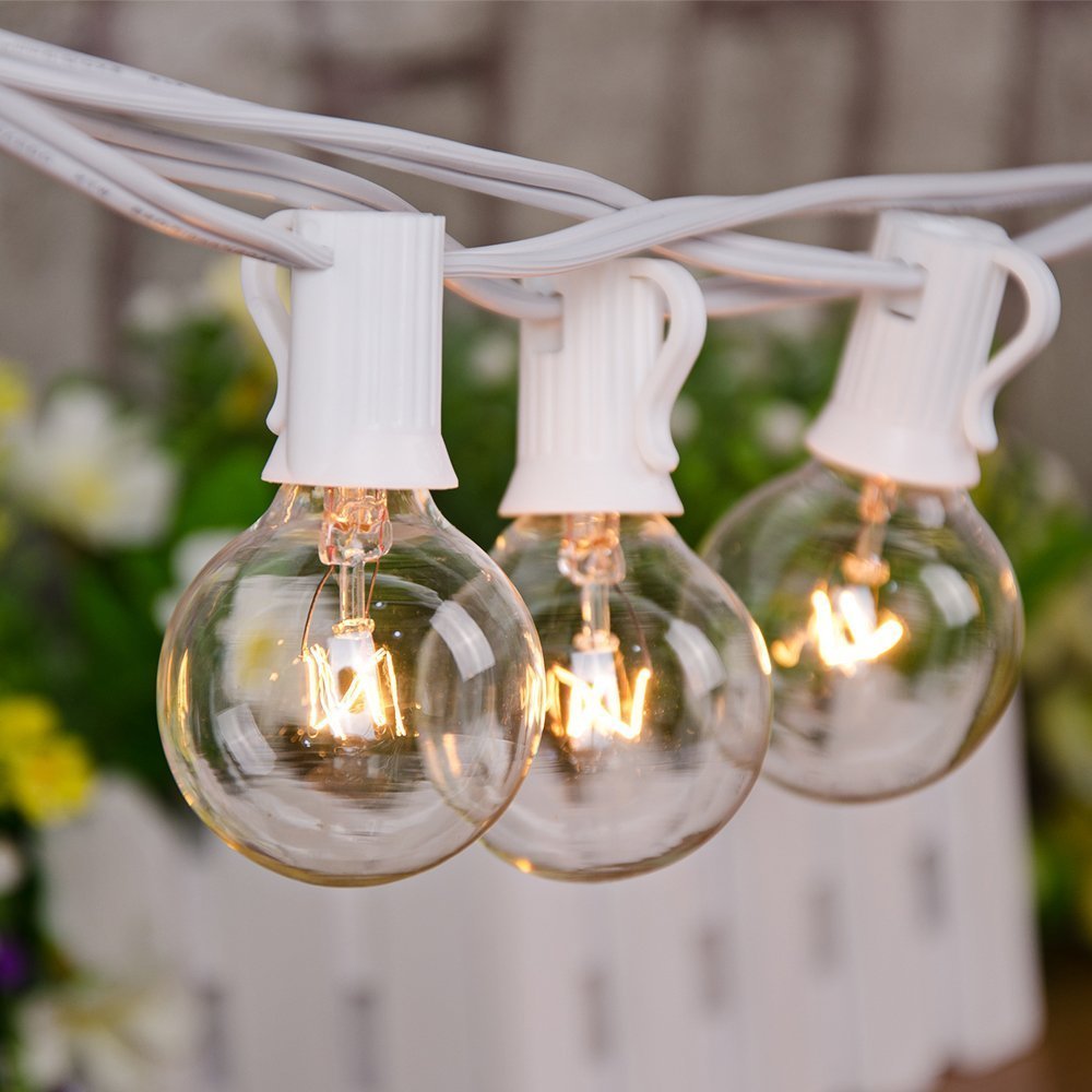 Photo 1 of SUNSGNE 25FT Globe String Lights, G40 Outdoor String Lights with 27 Clear Edison Bulbs(2 Spare) for Patio Balcony Decoration - White Wire