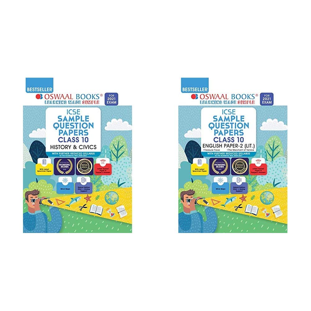 Oswaal ICSE Sample Question Papers Class 10 History & Civics Book (Reduced Syllabus for 2&Oswaal ICSE Sample Question Papers Class 10 English Paper 2 Literature Book (Reduced Sylla(Set of 2 Books)