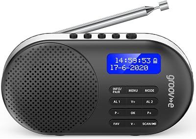 Groov e Milan DAB FM Radio Bluetooth Alarm Clock 1800mAh USB-C Black