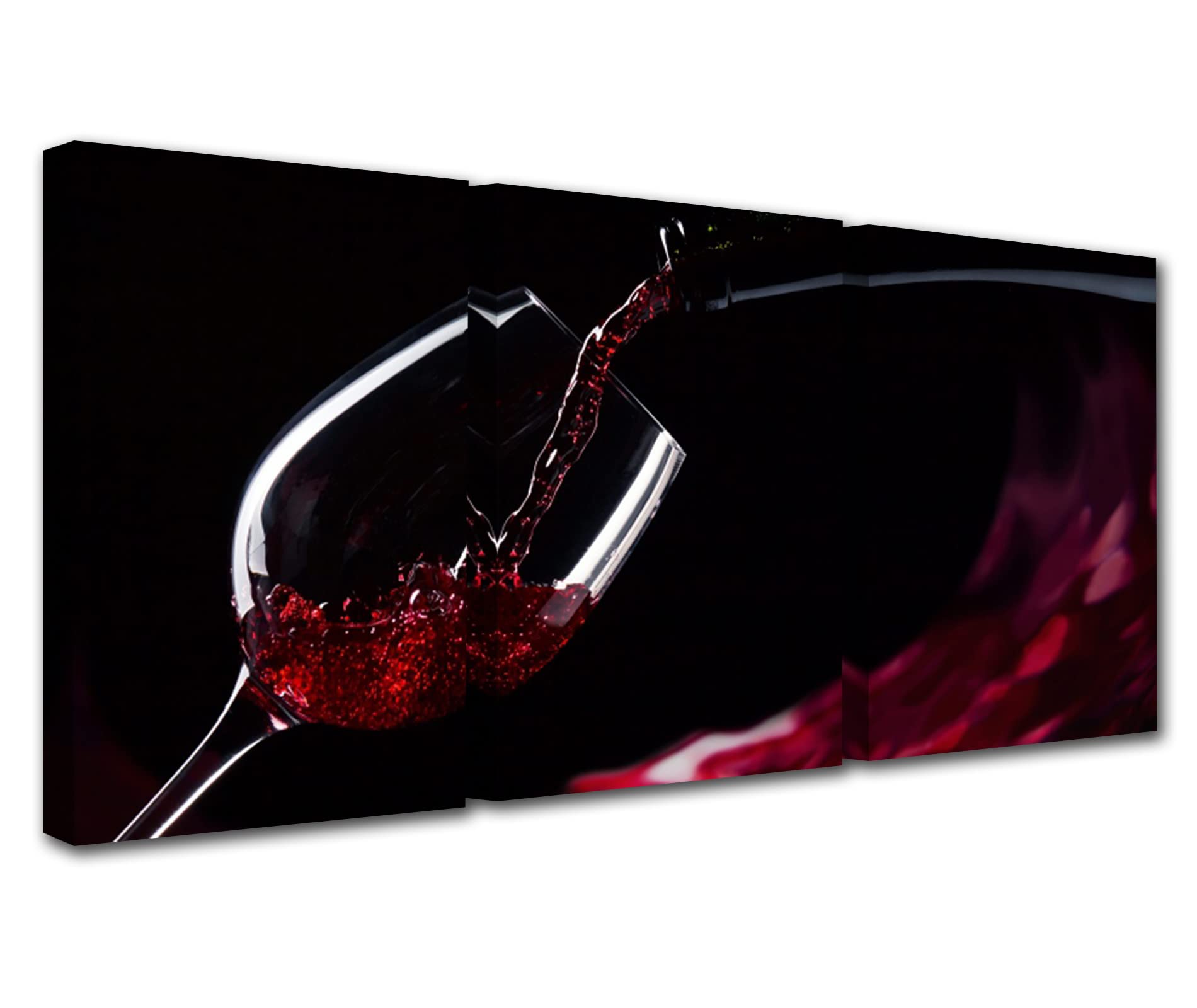 Room Decor Paintings Red Wine Glass Pictures 3 Panel Canvas Wine Cups Closeup Wall Art Modern Artwork Home Decor for Kitchen Giclee Framed Gallery-wrapped Ready to Hang-Small 14x20inchx3Pcs