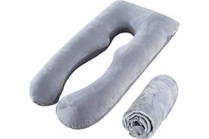 SLIGUY Pregnancy Pillow Cover U Shaped, 57-Inch Replacement Pillowcase, Used for Maternity Pillows, 100% Velvet, Double Zipper Stretch Fabric, Super Soft, Universal Type