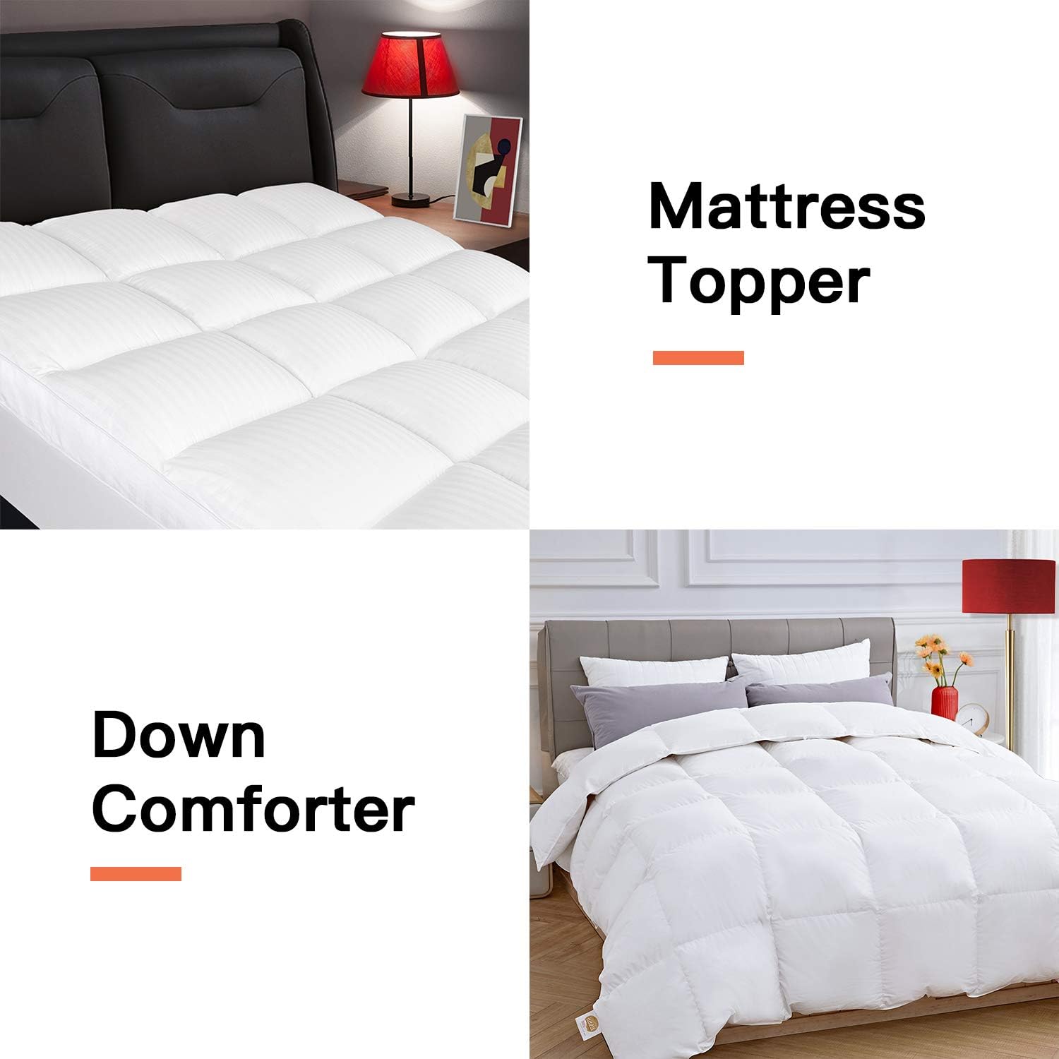 ELEMUSE 1 Queen Mattress Topper & 1 Queen Down Comforter