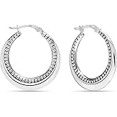 LeCalla 925 Sterling Silver Rope Twisted Hoop Earrings - Women's Chunky Hoops - Lightweight Click Top - Italian Design Shrimp Earring