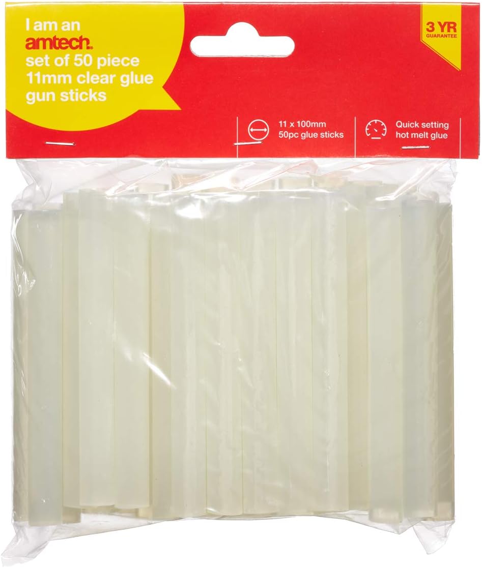Amtech S1872 Set of Clear Glue Gun Sticks for Hot Melt Crafting Decorating and Bonding, 50 Pieces, 11mm x 100mm - Image 3
