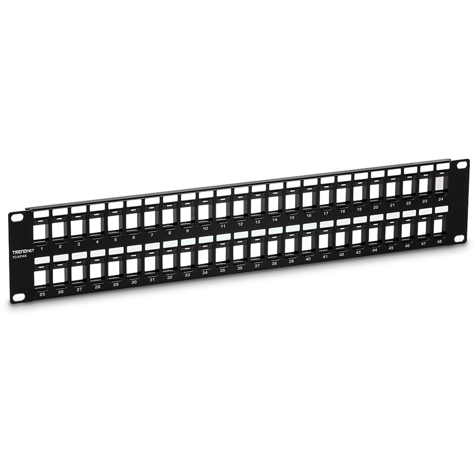TRENDnet 48-Port Blank Keystone 2U HD Patch Panel, TC-KP48, Cat 5/5E/6/6A, 2U 19 Inch RackMount Ready, HD Keystone Network Patch Panel, Recommended with TC-K25C6 & TC-K50C6 Cat6 Keystone Jacks