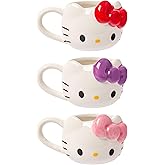 Silver Buffalo Sanrio Hello Kitty Different Color Bows 3 Pack Ceramic 3D Sculpted Mini Cup Set with Handles, Perfect as a Sugar, Cream, or Milk Set, 3.5 Ounces