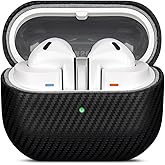 Haobobro Leather Case - for Samsung Galaxy Buds 3 / Buds3 Pro/Buds 3 FE Case Cover - Selected Skin-Friendly Leather, Carbon Fibre Texture, Handmade Protective Cover for Samsung Buds Pro 3 - Black