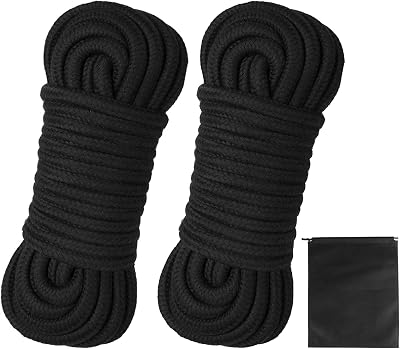 Lanjue 2 Pack 10m Cotton Rope 8mm Black Soft Twisted Cord Storage Bag