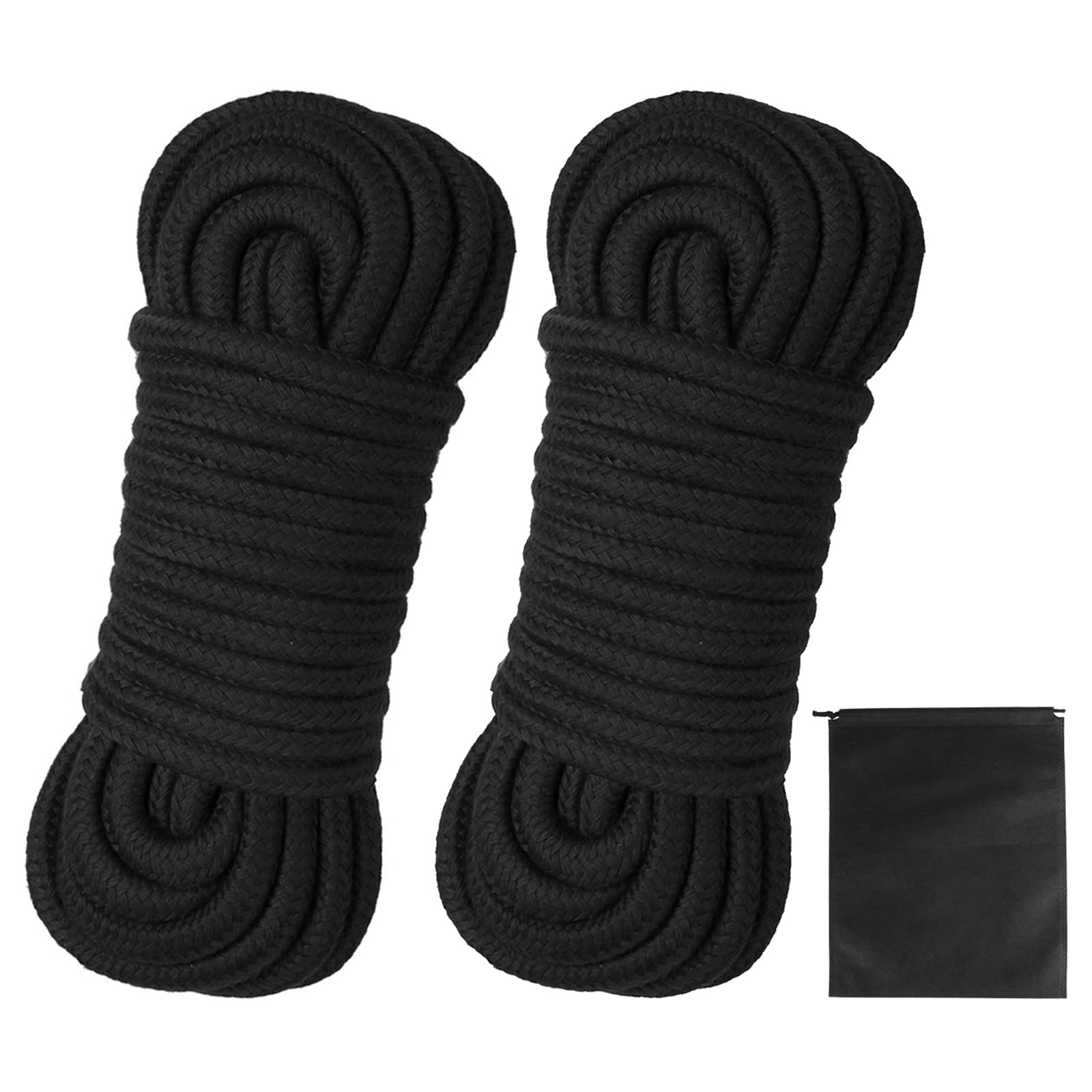 2 Pack 10m/32 Feet Soft Cotton Rope, Black 8mm Long Thick Craft Cotton Cord All Purpose Bondage Rope Durable Twisted Cord with Storage Bag