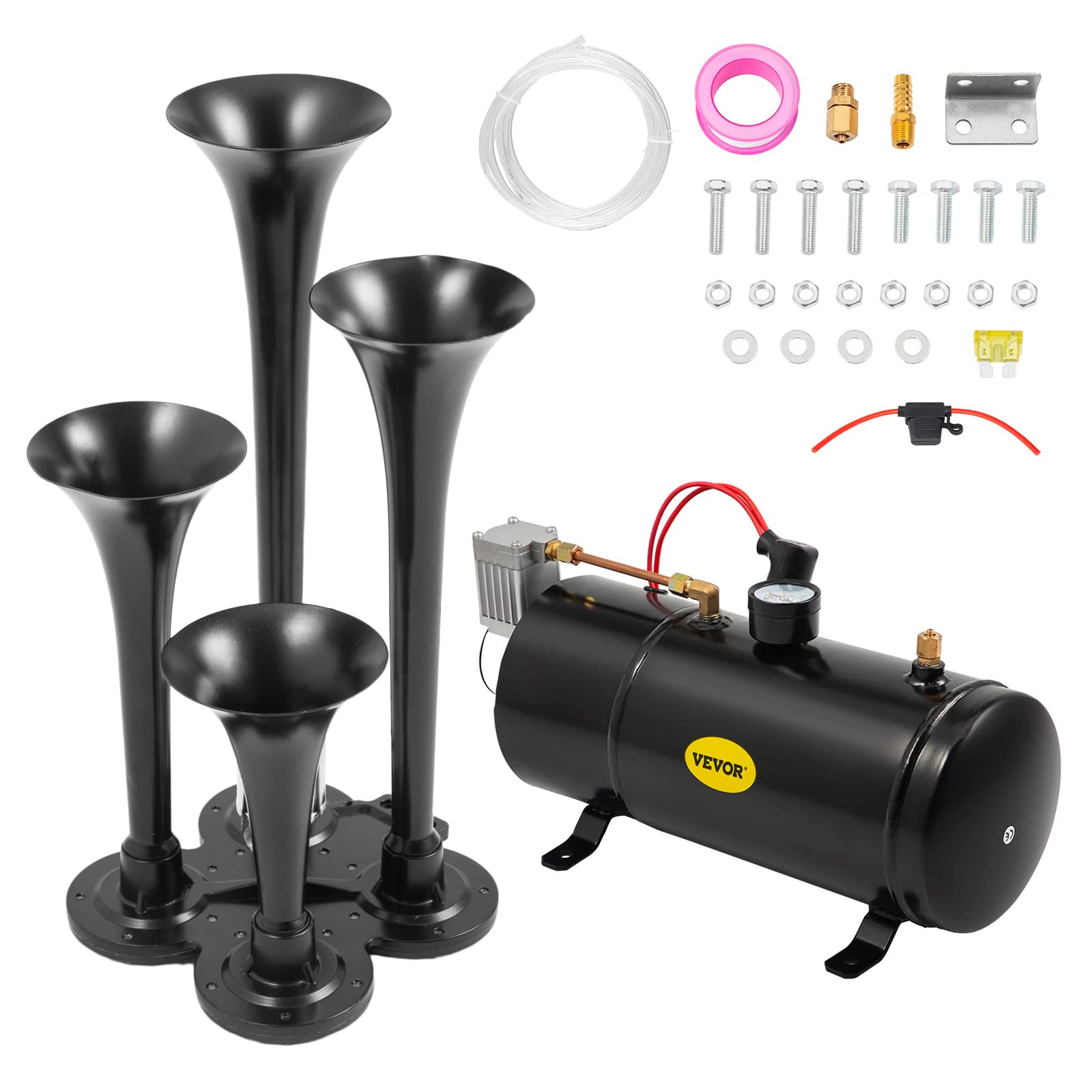 Compressore d'aria da 12 V con 4 Trumpet Train Air Horn Kit 150 PSI con serbatoio da 6 l, per veicoli, motori auto, biciclette, palline, giocattoli e barche, blu