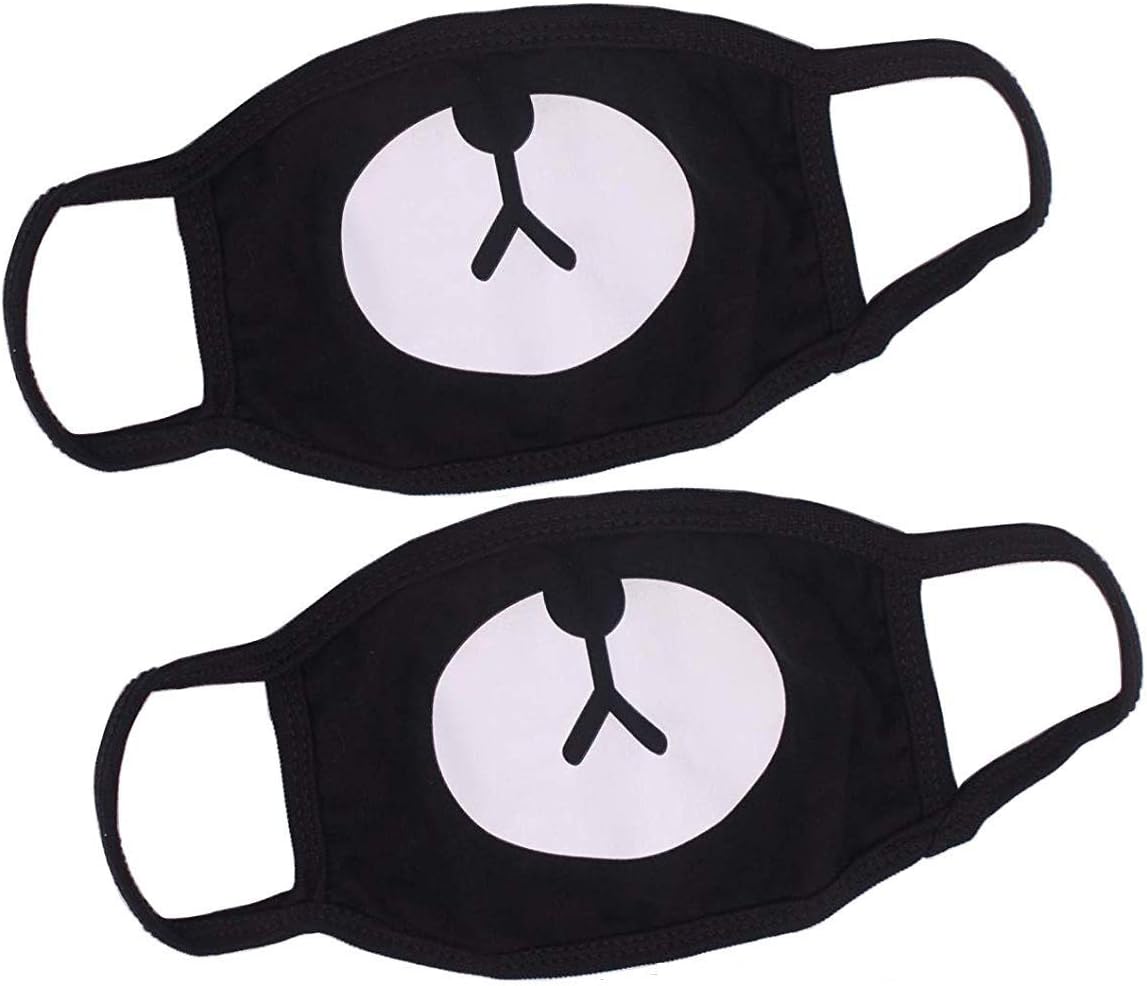 Kawaii Lovely Bear Cartoon Mouth Mask, Anti Dust Warm Cotton Face Mask for Boy and Girl, 2 Pack (Black)