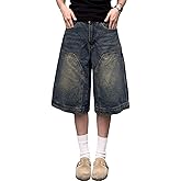 Hugboom Baggy Jean Shorts for Women Jorts Y2k Low Rise Wide Leg Denim Shorts Goth Summer Jeans Loose Streetwear Retro Blue