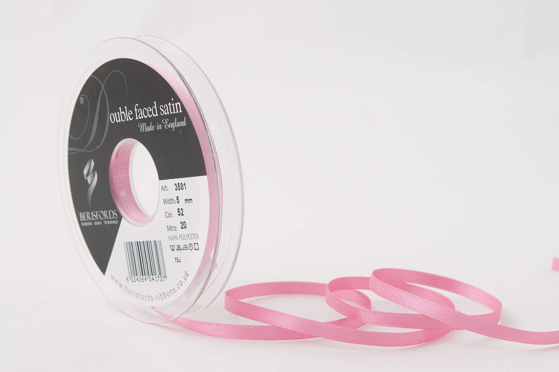 Berisfords Double FACE Poly Satin Ribbon, HOT Pink, 10x1x10 cm