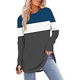 Kvsozwuty Womens Tunic Tops to Wear with Leggings Long Sleeve Thumb Hole Shirts Crew Neck Curved Hem Basic Graphic Tees