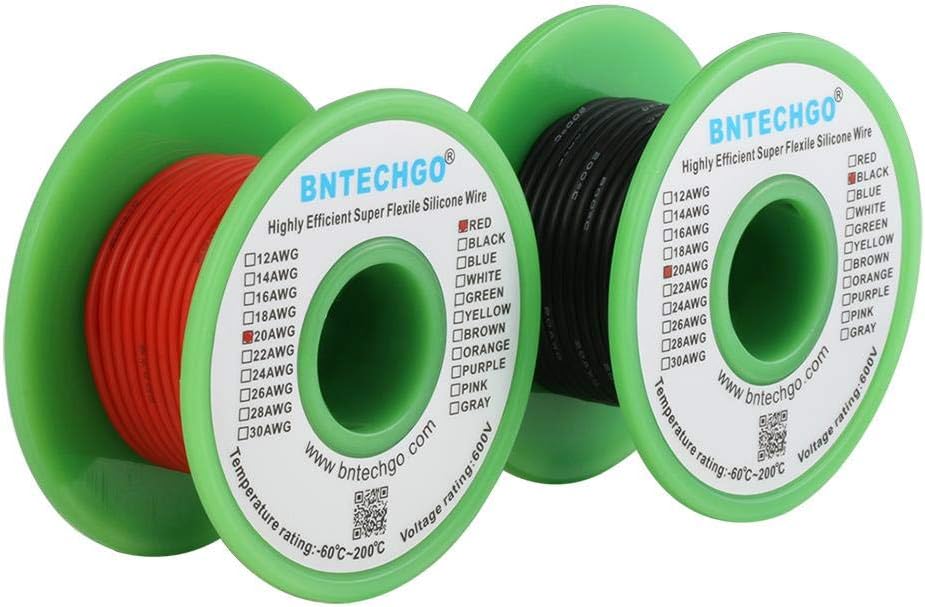 BNTECHGO 20 Gauge Silicone Wire Spool 100 ft Ultra Flexible High Temp 200 deg C 600V 20 AWG Silicone Wire 100 Strands of Tinned Copper Wire 50 ft Black and 50 ft Red Stranded Wire for Model - Image 3