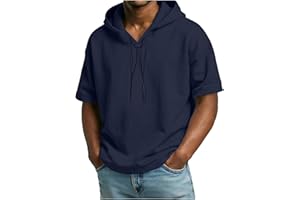 Summer Hoodies for Men Short Sleeve Drawstring Hooded Tshirts Lightweight Breathable Comfy Sweatshirts 2026 Loose Casual Tops