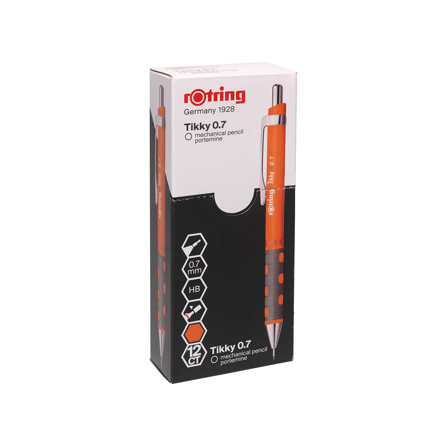 rOtring Tikky Mechanical Pencils | HB 0.7 mm Lead | Neon Orange | Box of 12