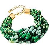 Caiyao Bohemian Multilayer Glass Beaded Stackable Bracelets Handmade Colorful Beaded Stretch Bracelet Friendship Vaction Elastic Wristbands for Women Summer Beach Hawaii Holiday Jewelry Gifts