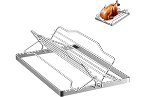 bbq777 Adjustable Turkey Roasting Rack, Poultry Rack for Smokers and Grills, Chicken Roasting Rack, Chrome-Plated V Rack for Turkey and Meat Roasting Rack, 1" x 16" x 10"
