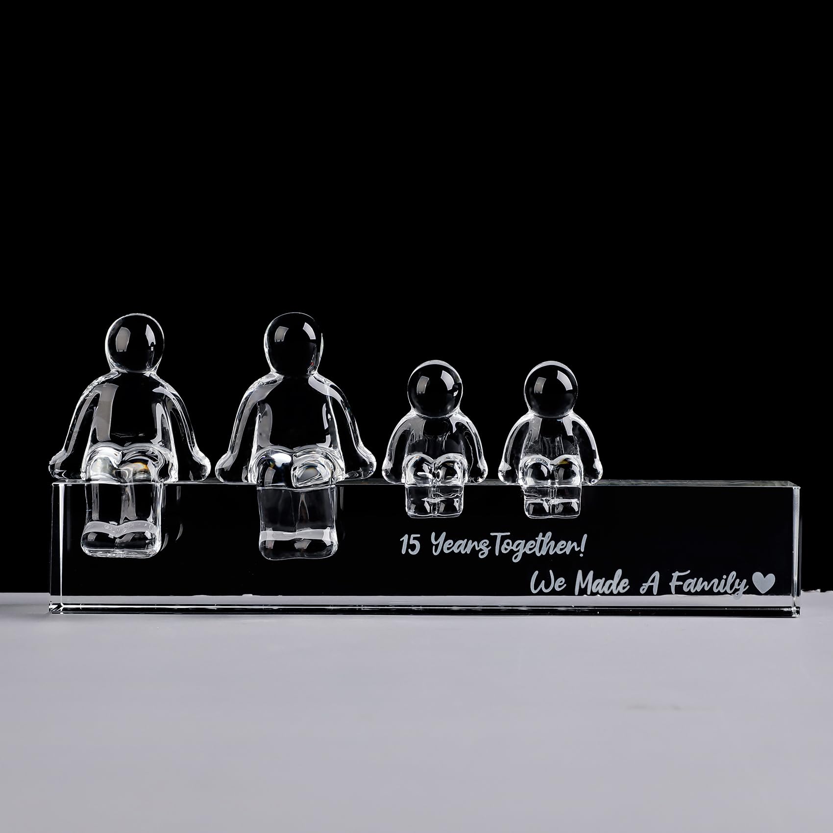 Movdyka Crystal 15th Wedding Gifts on Anniversary for Her, 15 Years Together We Made A Family Glass Ornament for Wife (2 Children)