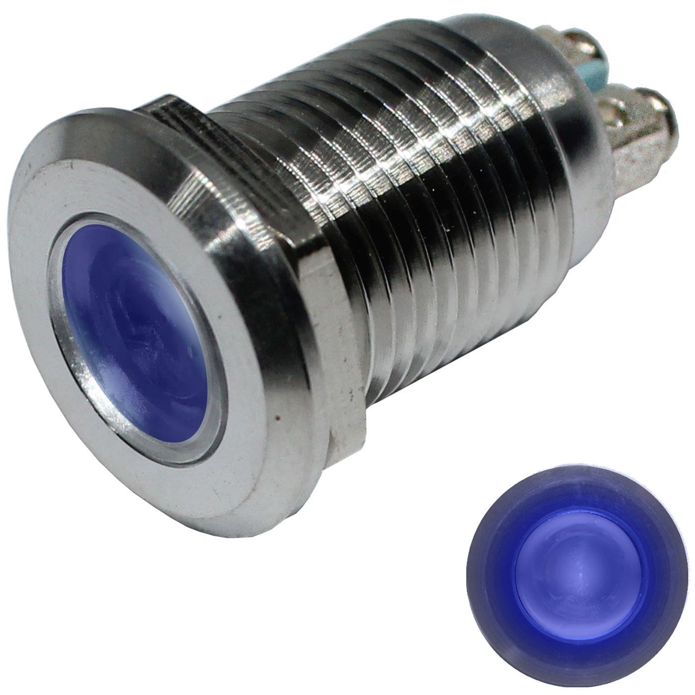 Stainless Steel Control lamp V2A Signal lamp Ø12mm LED Blue IP67 Screw Connection Ø16x24mm -25.+70°C