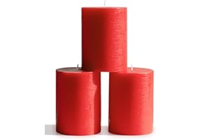CANDWAX 3x4 Inch Red Pillar Candles Set of 3 - Unscented Dripless Rustic Red Candles for Holiday Settings, Weddings, Events, Home Décor, Christmas Decorations