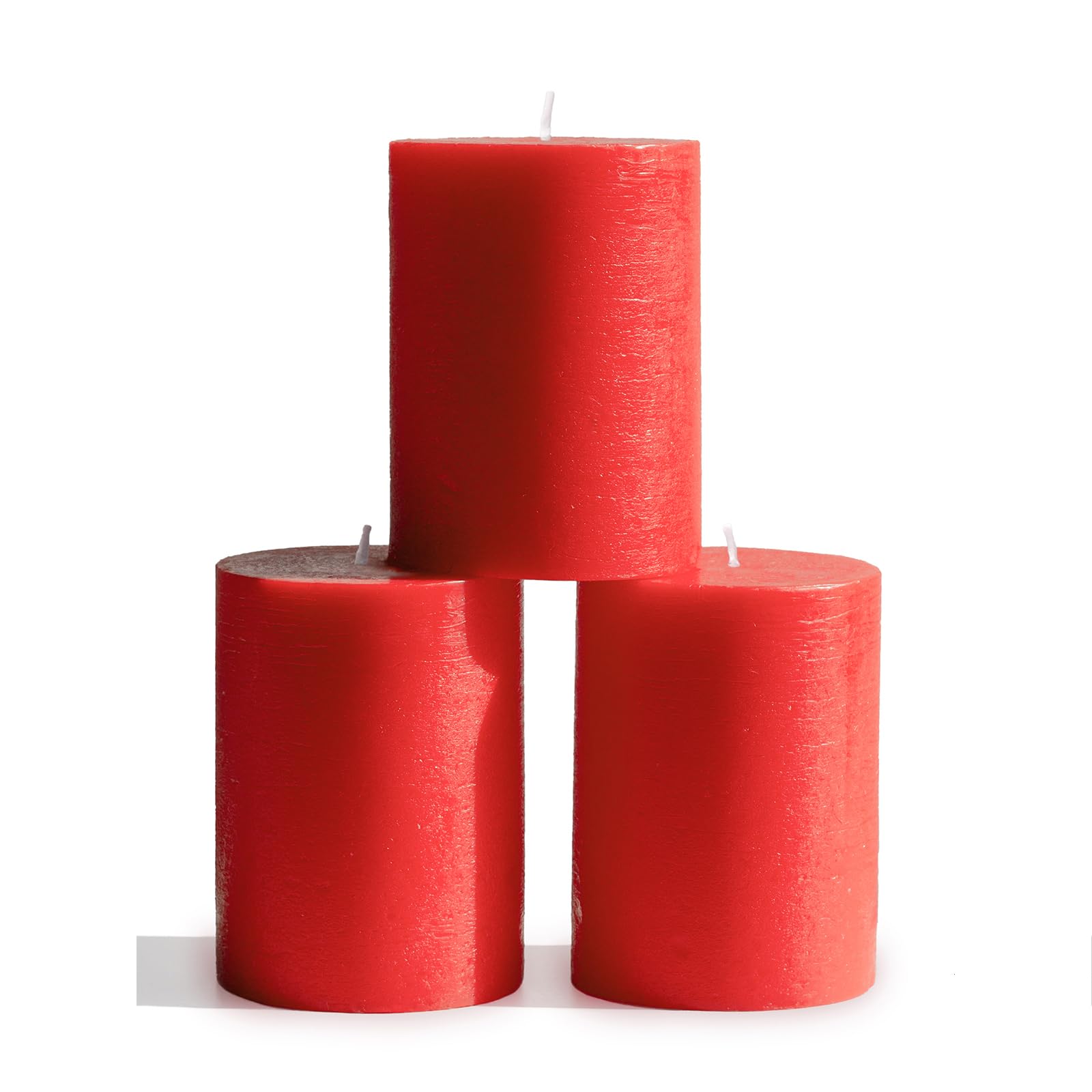 CANDWAX 7.6x10.2 cm Pillar Candle Set of 3 - Decorative Red Christmas Candles Unscented - Ideal as Wedding Candles or Christmas Candles for Home - Red Candles