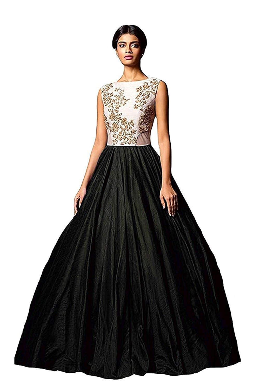 shringaar fashion&reg; plain taffeta silk gown-sf14 (free size, black)