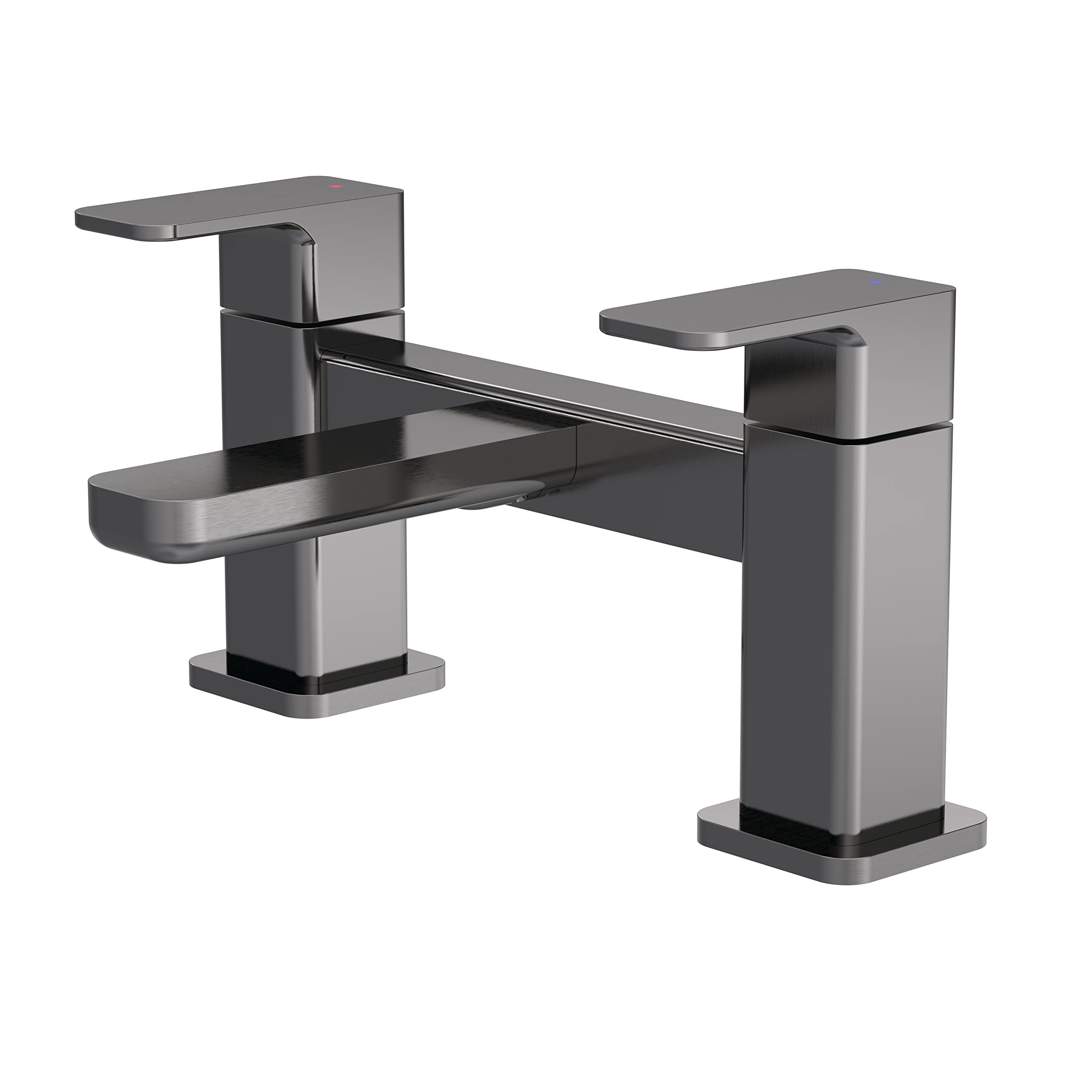 nuie WIN703 Windon Modern Bathroom Square Deck Mounted Bath Filler Tap with Lever Handles, 230mm, Brushed Pewter