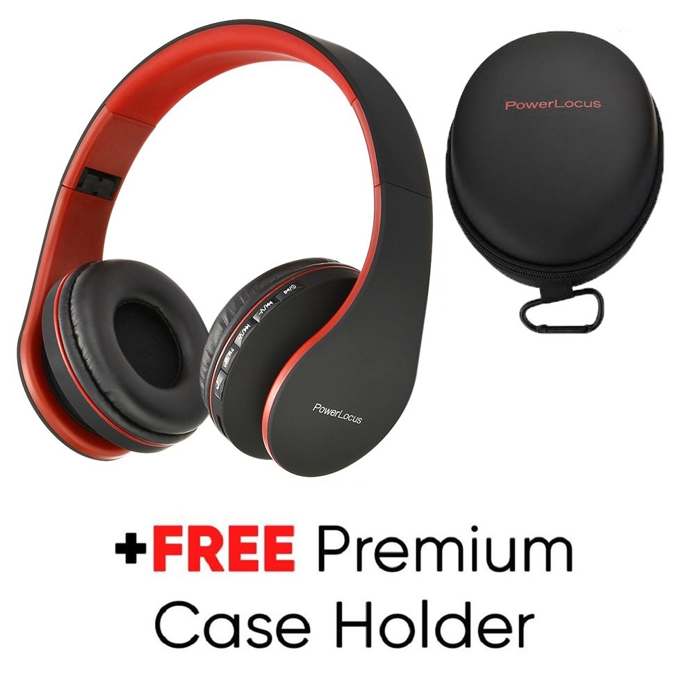 Casque Bluetooth, PowerLocus Sans Fil Bluetooth Over-Ear Stéréo Pliable Casque , Filaire Headsets Cancellation du Bruit Avec Microphone pour iPhone, Samsung, LG, iPad (Noir/Rouge)