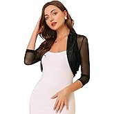 Allegra K Women's 3/4 Sleeve Sheer Mesh Shrug Open Front Cropped Bolero Cardigan