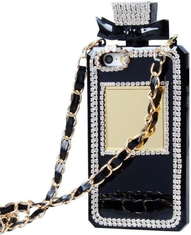 Omio for Galaxy Note 9 Perfume Bottle Case for Galaxy Note 9 Glitter Case with Wrist Chain String Luxury Charming Creative 3D Bling Crystal Diamonds Shiny Cover for Samsung Galaxy Note 9 Case Black