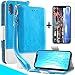 Mefon iPhone X Leather Folio Case, Wireless Charging Compatable, with Wrist Strap and Tempered Glass, Strong Magnetic Closure, Card Slot, Kickstand, Flip Wallet Case for Apple iPhone X 5.8 - Teal Blue