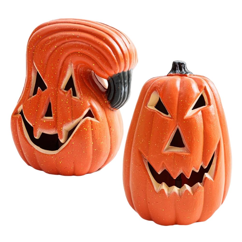 Uonlytech 2Pcs Led Luminous Pumpkin Decor Halloween Decorative Light Portable Pumpkin Ornaments for Indoor Outdoor Party Table Garden Ambience