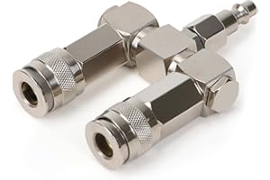 XAQMHSW 2-Way Air Hose Splitter with 360° Swivel, 1/4" NPT Steel Fittings - 300PSI Industrial Air Compressor Connector, Durable Quick Connect Accessories