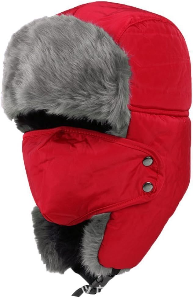 Doshop Unisex Stylish 3 in 1 Winter Trapper Hat Ear Warmer with Detachable Face Mask Ski Snowboard Pilot Padded Cap Motorcycling Hat with Faux Fur