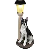 Solar Dog Garden Statues with Lantern, Resin Boston Terrier Sculpture with Warm White Light for Outside Lawn Porch Patio