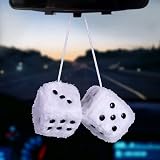 Abnaok Fluffy Dice for Car 2.4 x 2.4 in Black White Retro Square Pendant view 5