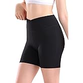 MEJING Girls V Cross Waist Athletic Shorts, Kids Soft Bike Volleyball Yoga Dance Running Cheer Gymnastics Gym Workout Shorts