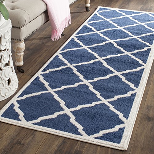 SAFAVIEH Amherst Collection Runner Rug - 2'3" x 11', Navy & Beige, Moroccan Tre…