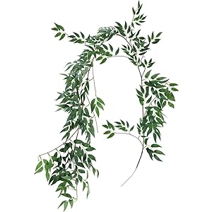 Supla 5.7 Feet Artificial Hanging Willow Leaves Vines Twigs Fake Silk Willow Plant Leaves Garland String in Green for Indoor/Outdoor Wedding Decor Jungle Party Supplies Greenery Crowns Wreath