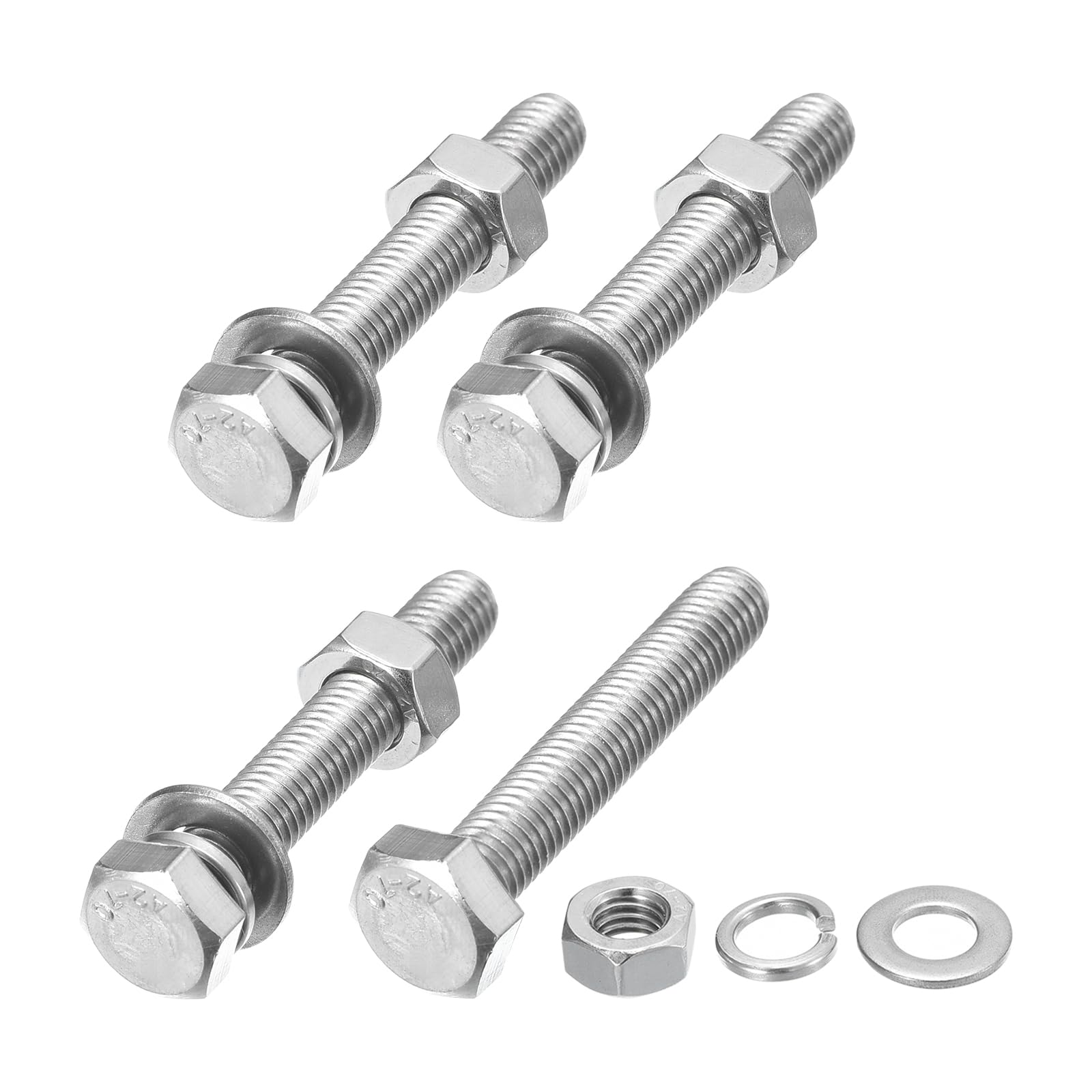 METALLIXITY Hex Head Screws Bolts, Nuts, Flat & Lock Washers Kits (M8-1.25x50mm) 4 Set, Stainless Steel Fully Threaded Machine Screws Bolt Set - for Home Appliance Equipment