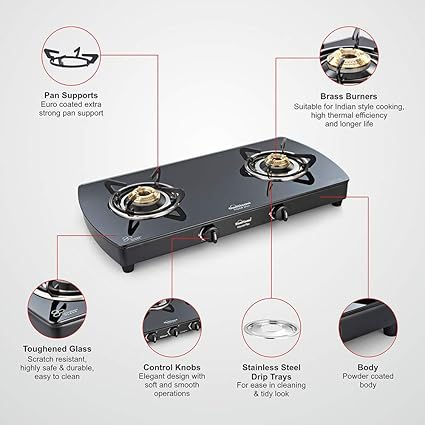 Sunflame Crystal Plus Black 2 Burner