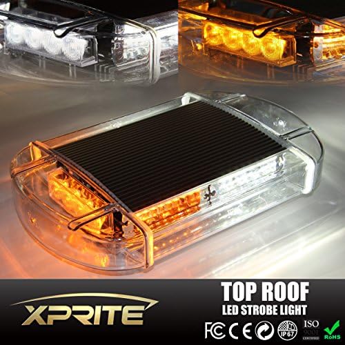 Xprite 40 LED High Intensity Law Enforcement Emergency Hazard Warning Flashing Car Truck Construction LED Top Roof Mini Bar Strobe Light with Magnetic Base (White&amp;Amber)
