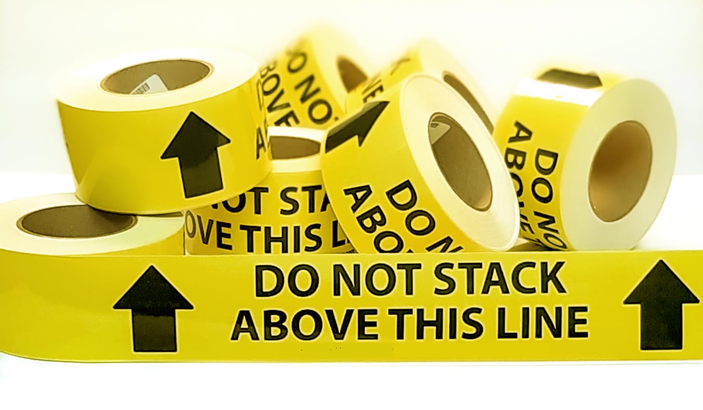 Photo 1 of 3" X 200' DO NOT STACK ABOVE. NADCO Vinyl Adhesive Tape - Aisle Marking 3x200ft, Black Text on Yellow, 4mil Thick, Acrylic Permanent, W-2 Arrows, -40 to 176 deg F, Industrial Use