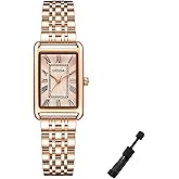 Dacdyi Gold Watch for Women, Rectangular Case, Roman Dial, Stainless Steel Bracelet Watches, Water Resistant, Easy Reader Ladies Quartz Wristwatch, Bracelet Adjustment Tool Included