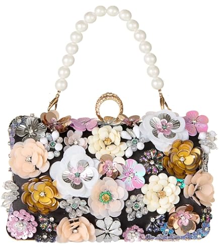 Oweisong 3D Flower Clutch Purses for Women Gold Formal Wedding