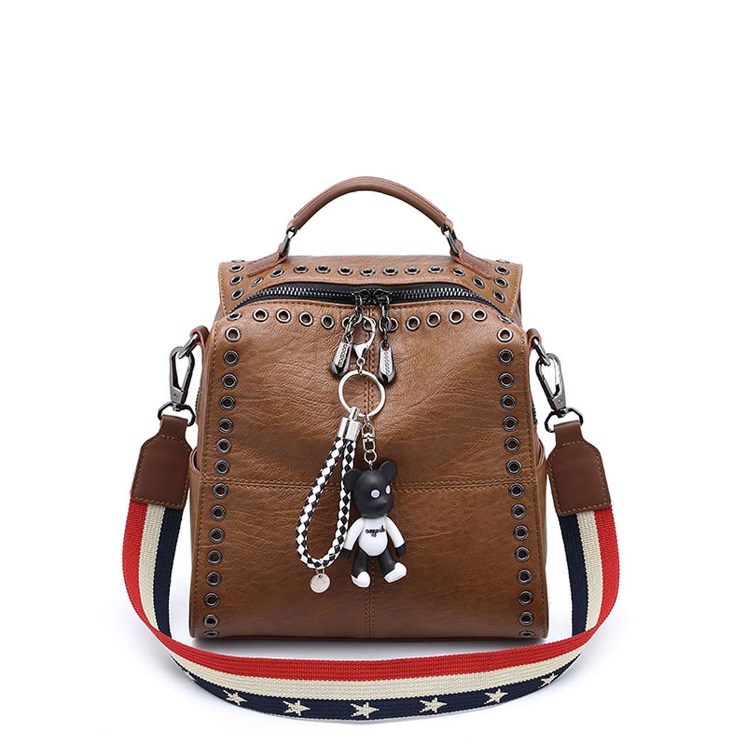 DEERWORD Women's Backpack Handbags Ladies Rucksack Shoulder Bags PU Leather Mini Anti-Theft Dayback Brown