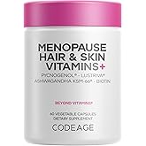 Codeage Menopause Hair & Skin Vitamins+ - Patented Lustriva, Pycnogenol, KSM-66 Ashwagandha - Hair Density Skin Perimenopause Support - Menopause Supplement - 10,000 Mcg Biotin, Wild Yam - 60 Capsules